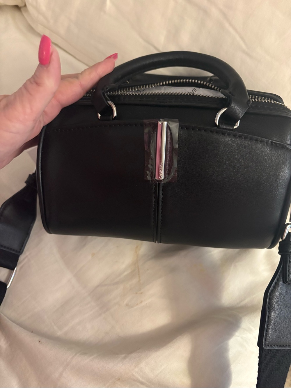 Black Women's Leather Dome Satchel - Classic Carry Calvin Klein